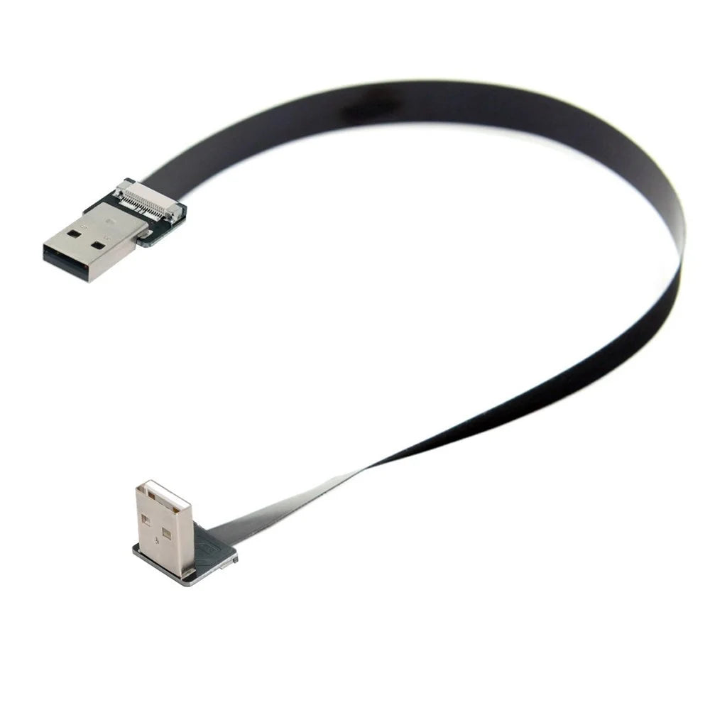 U2-031-DN-0.2M CN-011-MA/CN-011-DN/CN-019-0.2M Down Angled USB 2.0 Type-A to Type-A Flat Data Cable Male to Male 90 Degree FPC Cable for FPV/Disk/Scanner/Printer - 7
