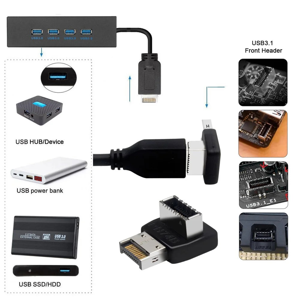 UC-059 2Pcs/Set USB 3.1 Motherboard Type-E Male to Female Extender Data Adapter Up/Down Angled Converter Support 10Gbps Transmission - 2