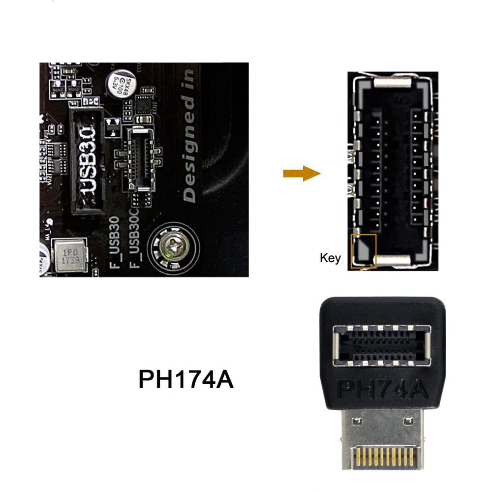 UC-059 2Pcs/Set USB 3.1 Motherboard Type-E Male to Female Extender Data Adapter Up/Down Angled Converter Support 10Gbps Transmission - 6