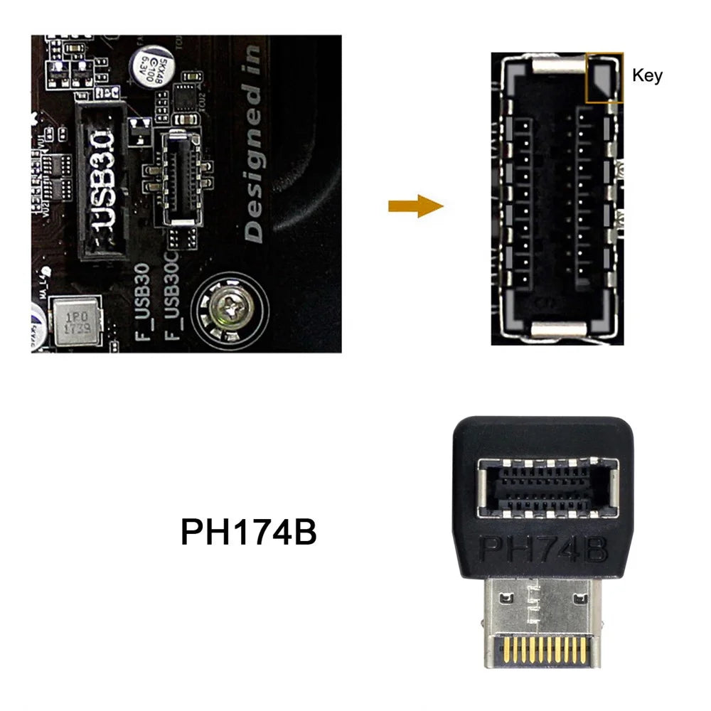 UC-059 2Pcs/Set USB 3.1 Motherboard Type-E Male to Female Extender Data Adapter Up/Down Angled Converter Support 10Gbps Transmission - 7