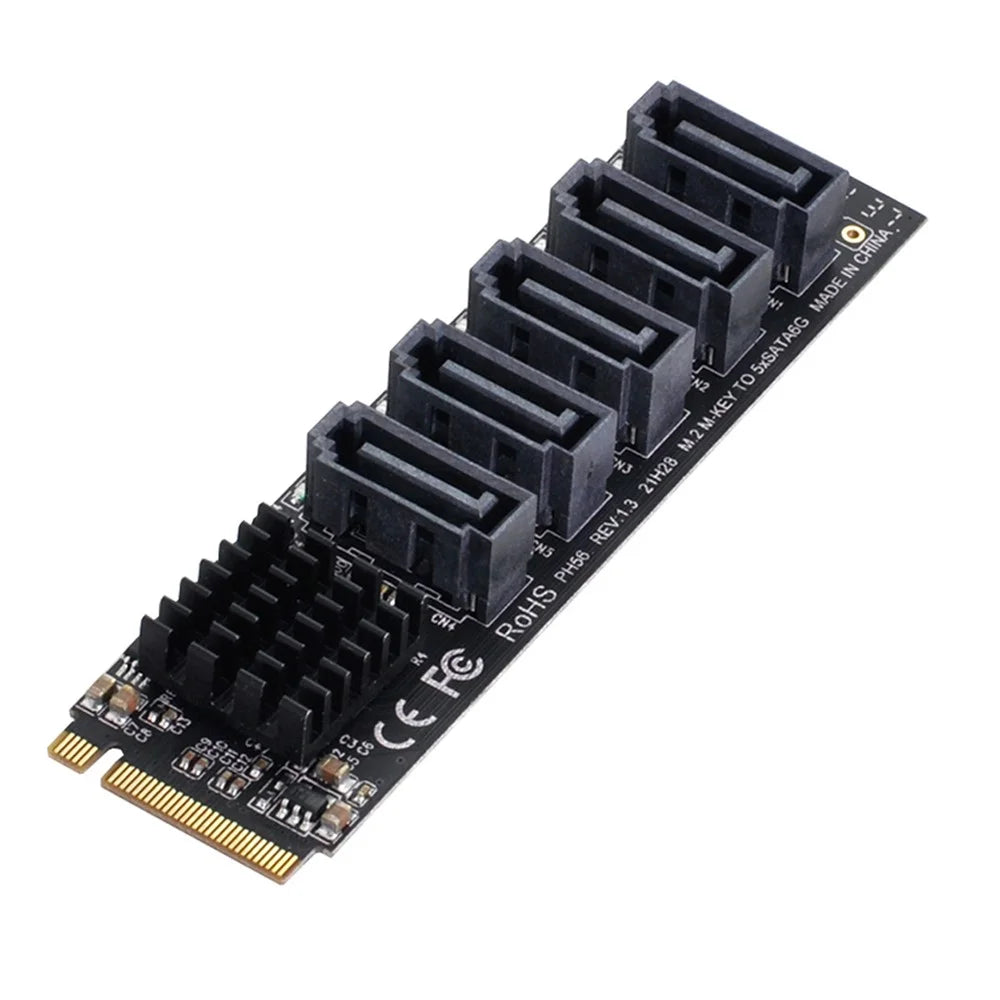 SA-004 22x80mm NGFF NVME M-Key PCI Express to SATA 3.0 5 Ports Adapter Card Converter Hard Drive Extension Card Support 6Gbps Data Transmission JMB585 2280 - 1