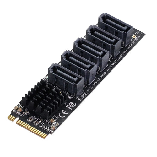 SA-004 22x80mm NGFF NVME M-Key PCI Express to SATA 3.0 5 Ports Adapter Card Converter Hard Drive Extension Card Support 6Gbps Data Transmission JMB585 2280 - 1