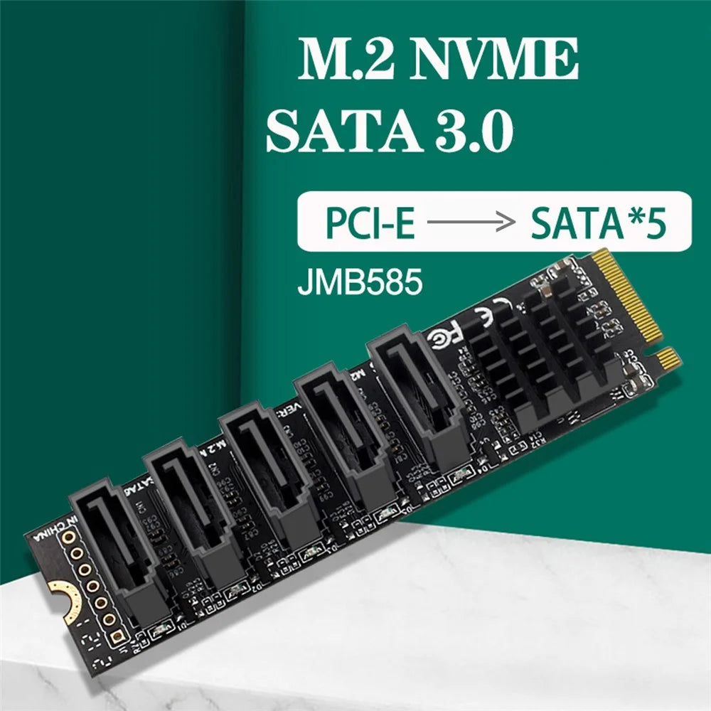 SA-004 22x80mm NGFF NVME M-Key PCI Express to SATA 3.0 5 Ports Adapter Card Converter Hard Drive Extension Card Support 6Gbps Data Transmission JMB585 2280 - 2