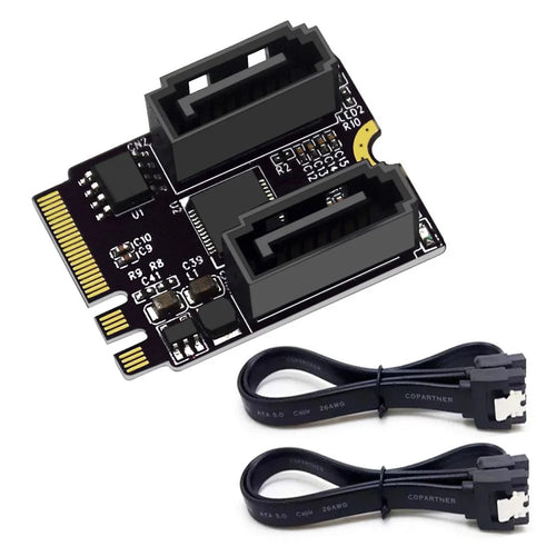 SA-034 22x30mm NGFF Key A+E PCI Express to Dual SATA-7P 3.0 6Gbps Adapter Card Hard Drive Extension Converter JMB582 - 1