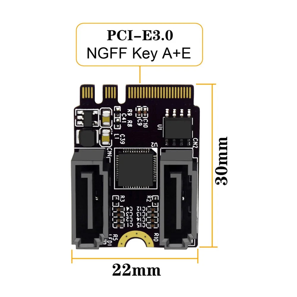 SA-034 22x30mm NGFF Key A+E PCI Express to Dual SATA-7P 3.0 6Gbps Adapter Card Hard Drive Extension Converter JMB582 - 2