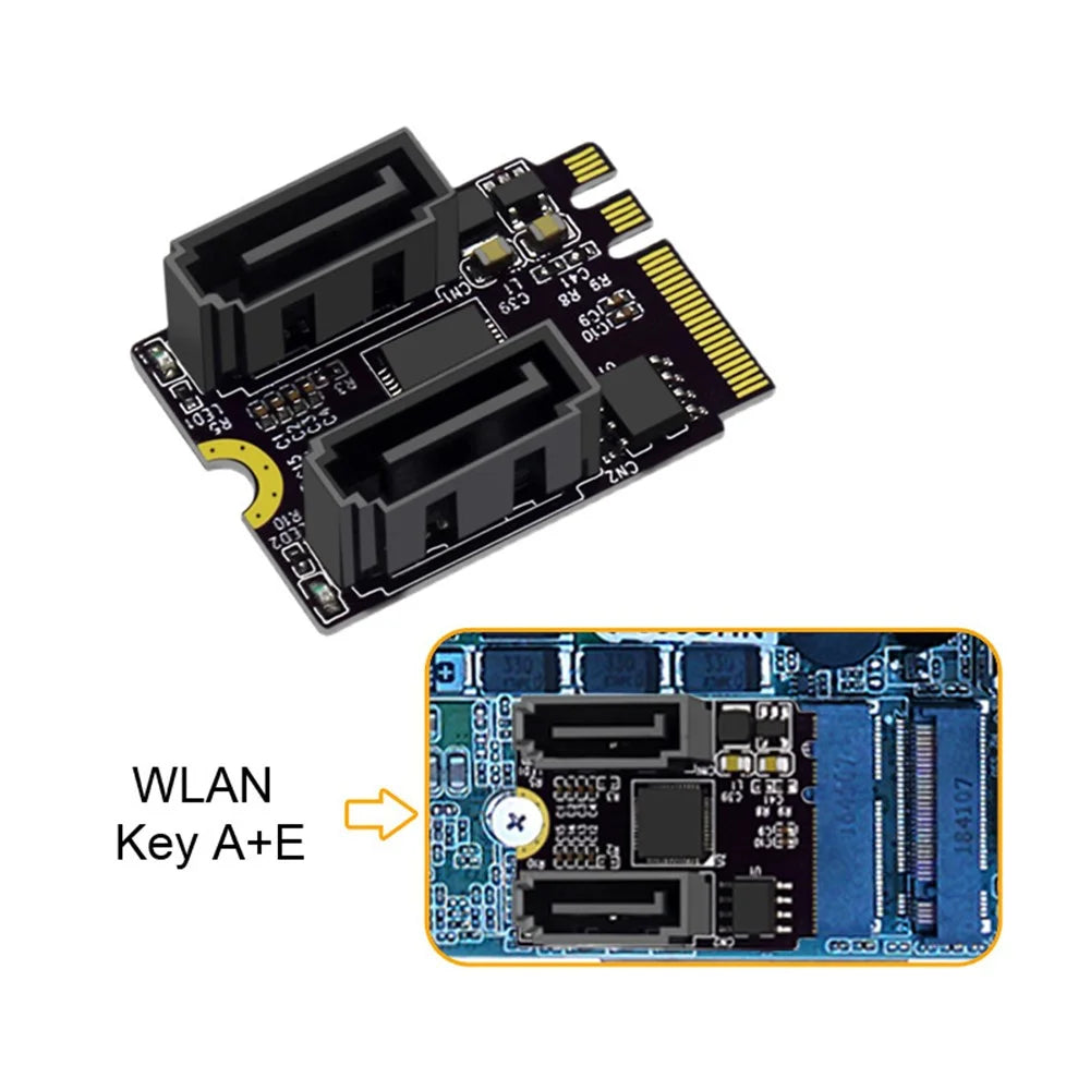 SA-034 22x30mm NGFF Key A+E PCI Express to Dual SATA-7P 3.0 6Gbps Adapter Card Hard Drive Extension Converter JMB582 - 4