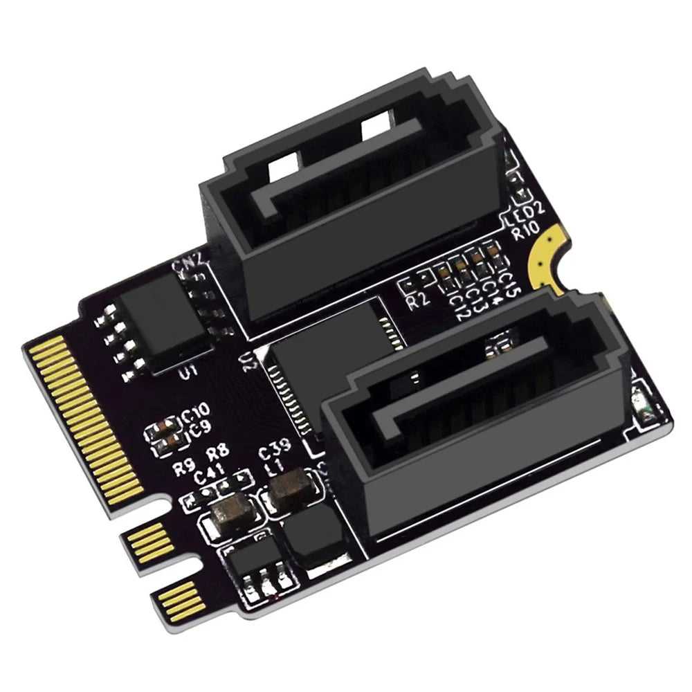SA-034 22x30mm NGFF Key A+E PCI Express to Dual SATA-7P 3.0 6Gbps Adapter Card Hard Drive Extension Converter JMB582 - 7