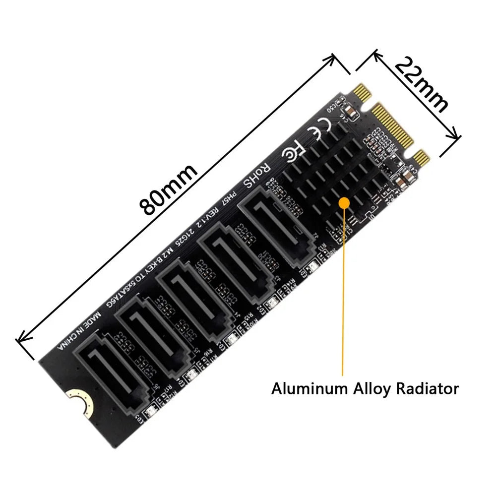 SA-035 22x80mm NGFF Key B+M to SATA 3.0 6Gbps 5 Ports Adapter Converter Port Select JMB575 - 3