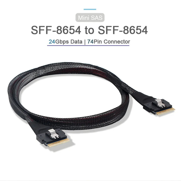 SF-028 0.5m PCI-E Slim Line SAS 4.0 SFF-8654 8i 74Pin Host to SFF-8654 Slim SAS Target Cable - 2