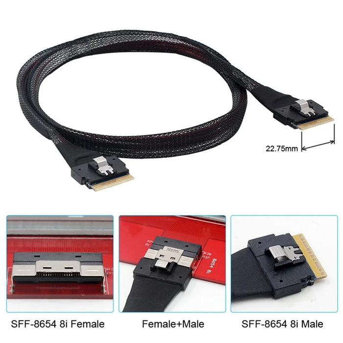 SF-028 0.5m PCI-E Slim Line SAS 4.0 SFF-8654 8i 74Pin Host to SFF-8654 Slim SAS Target Cable - 5
