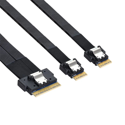 SF-034-0.4M PCI-E Ultraport Slimline SAS Slim 4.0 SFF-8654 8i 74Pin to Dual SFF-8654 4i 38Pin Cable - 1