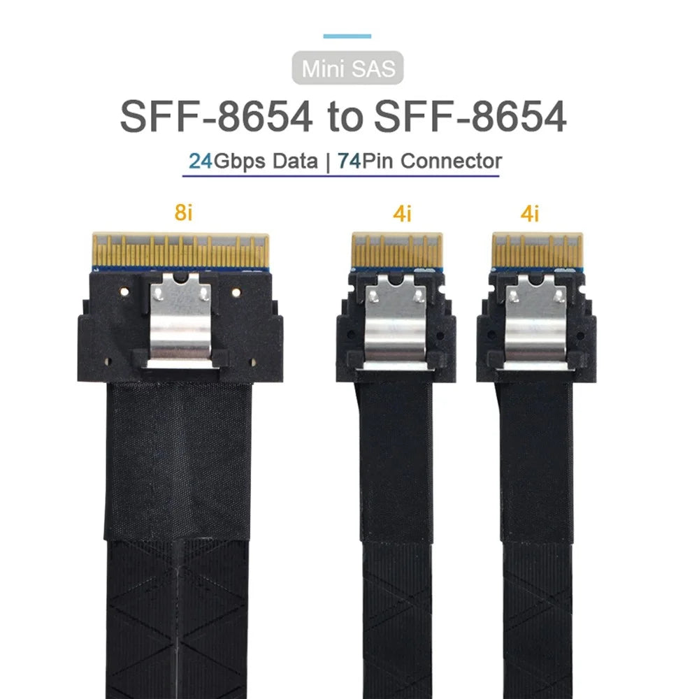 SF-034-0.4M PCI-E Ultraport Slimline SAS Slim 4.0 SFF-8654 8i 74Pin to Dual SFF-8654 4i 38Pin Cable - 2