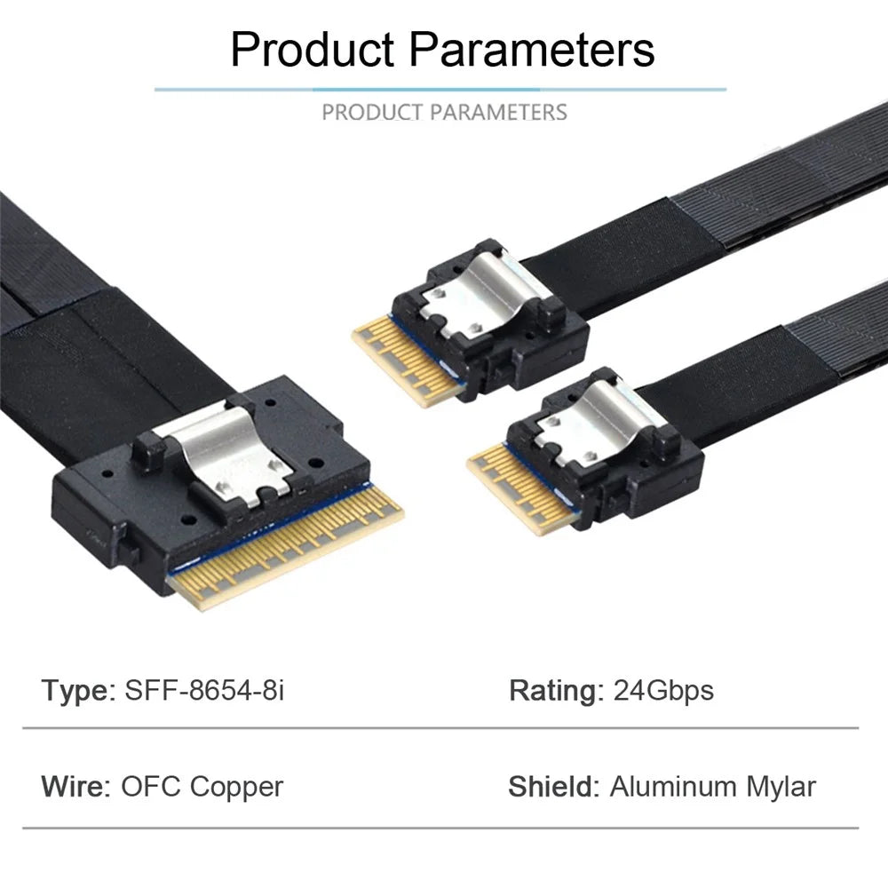 SF-034-0.4M PCI-E Ultraport Slimline SAS Slim 4.0 SFF-8654 8i 74Pin to Dual SFF-8654 4i 38Pin Cable - 4