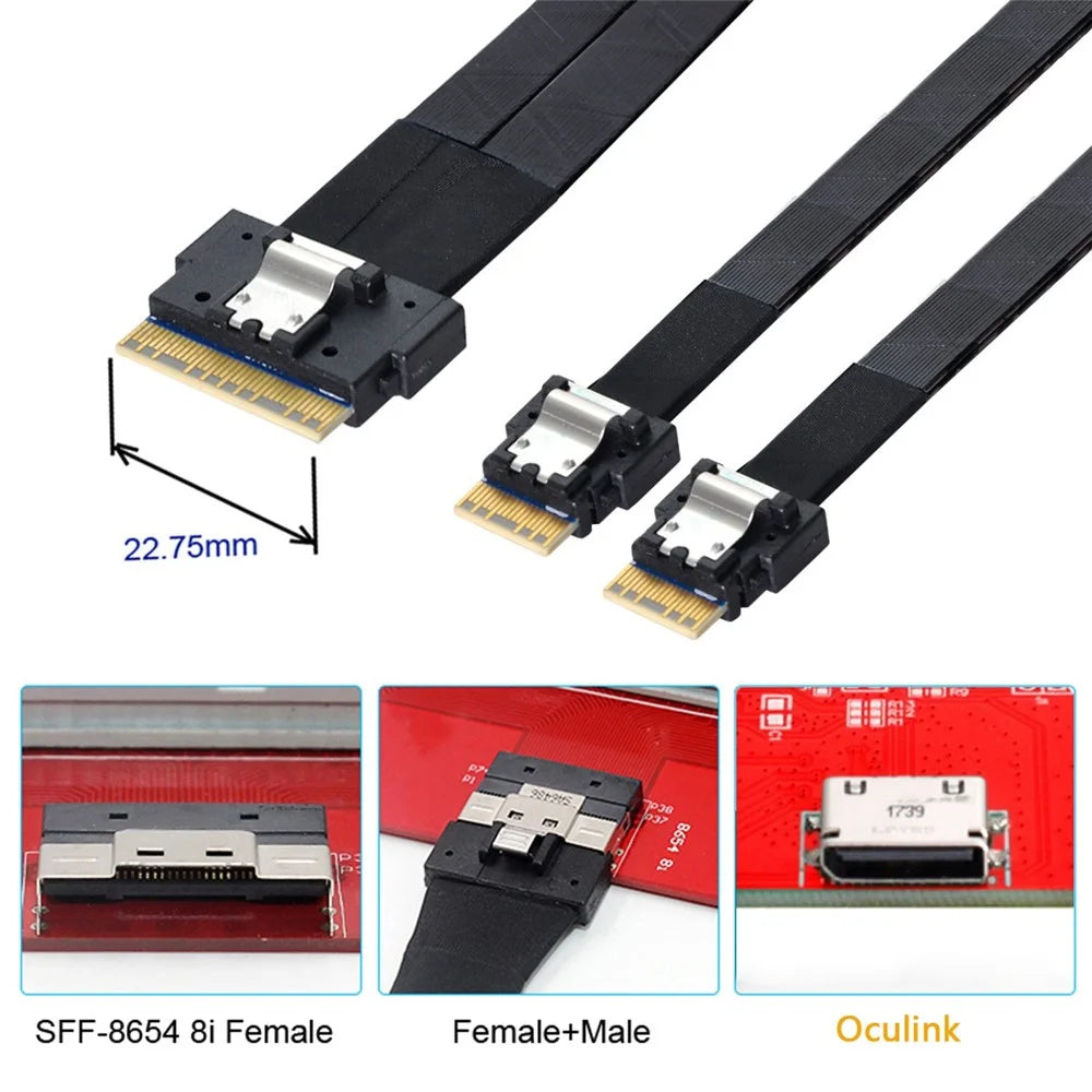 SF-034-0.4M PCI-E Ultraport Slimline SAS Slim 4.0 SFF-8654 8i 74Pin to Dual SFF-8654 4i 38Pin Cable - 5