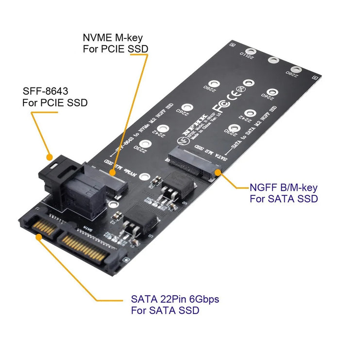 SF-033 HD SFF-8643+SATA Expansion Card to NGFF NVME PCIe SSD SATA Adapter for Mainboard - 2