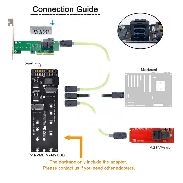 SF-033 HD SFF-8643+SATA Expansion Card to NGFF NVME PCIe SSD SATA Adapter for Mainboard - 4