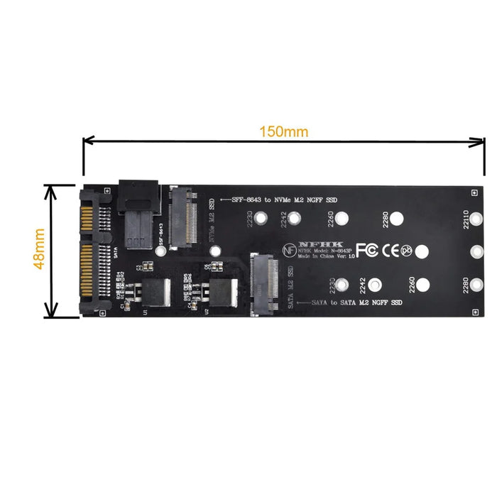SF-033 HD SFF-8643+SATA Expansion Card to NGFF NVME PCIe SSD SATA Adapter for Mainboard - 5