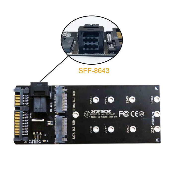SF-033 HD SFF-8643+SATA Expansion Card to NGFF NVME PCIe SSD SATA Adapter for Mainboard - 7