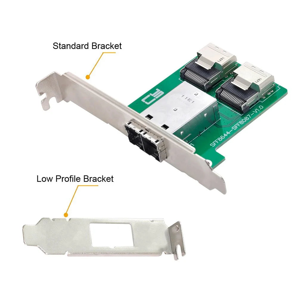 SF-019 2-Ports Mini SAS HD SFF-8644 to Internal Mini SAS SFF-8087 Adapter with Full PCIe Slot Profile Mounting Bracket - 3