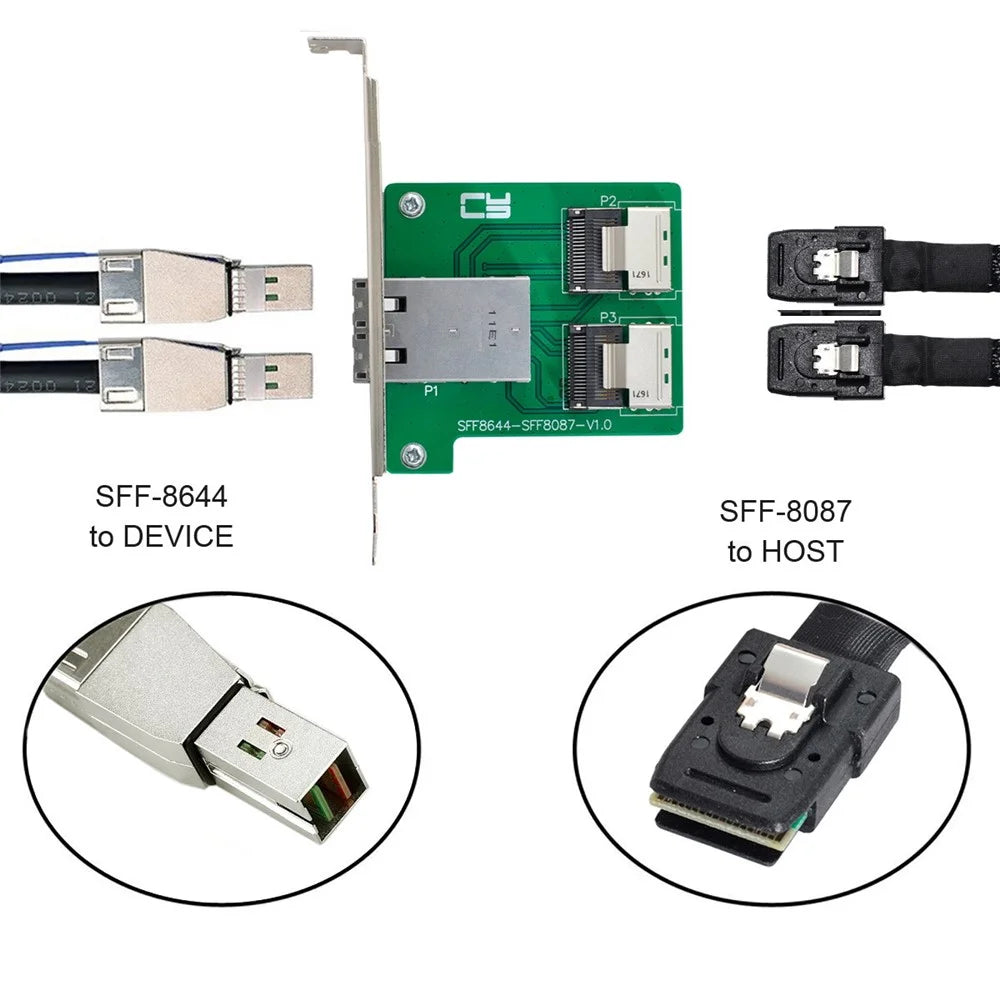 SF-019 2-Ports Mini SAS HD SFF-8644 to Internal Mini SAS SFF-8087 Adapter with Full PCIe Slot Profile Mounting Bracket - 5