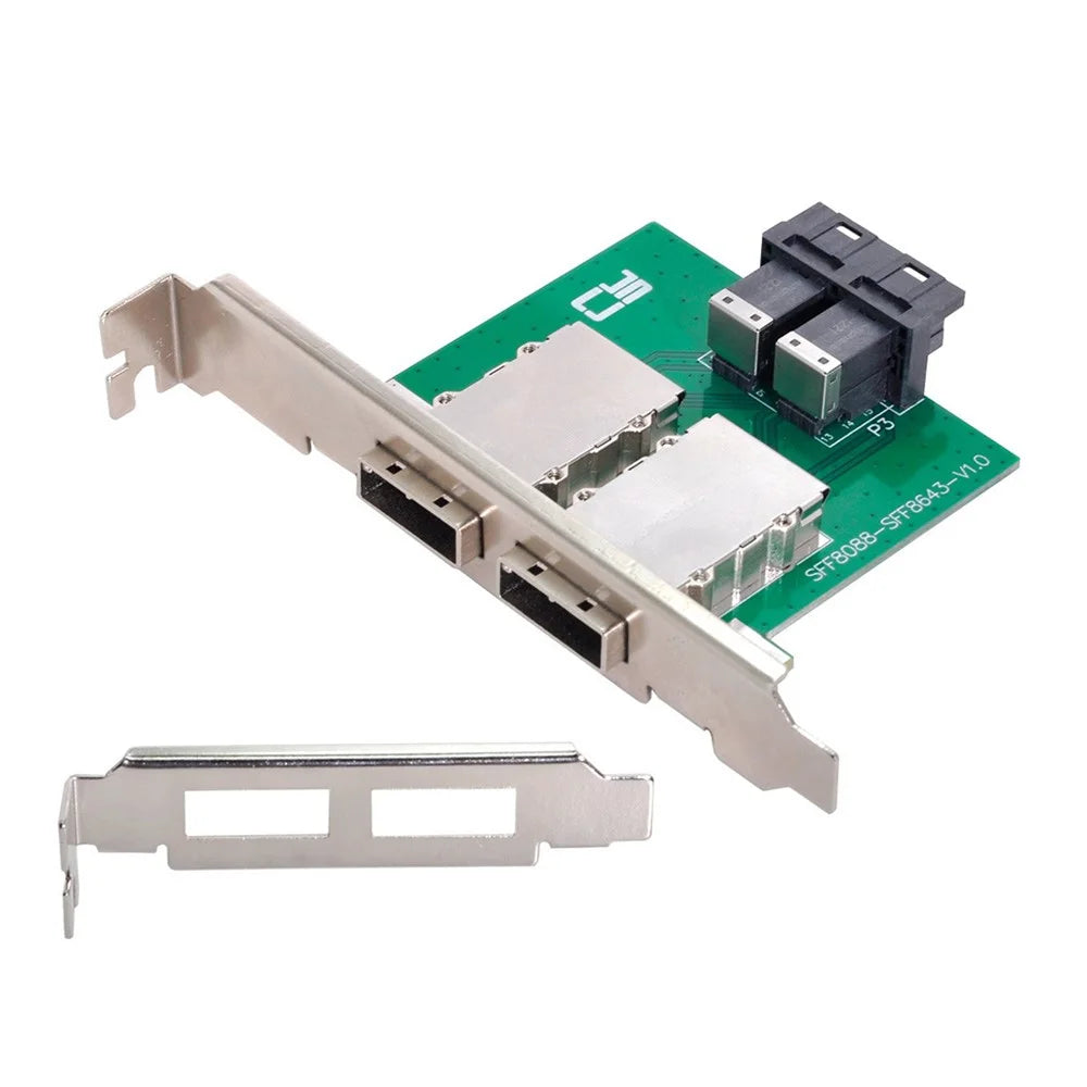 SF-030 Dual Ports Mini SAS SFF-8088 to Internal SAS HD SFF-8643 PCBA Female Adapter with Low Profile Bracket - 1