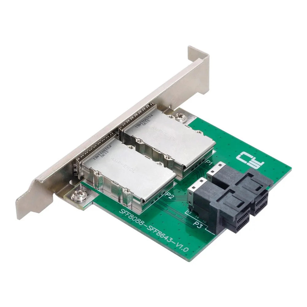 SF-030 Dual Ports Mini SAS SFF-8088 to Internal SAS HD SFF-8643 PCBA Female Adapter with Low Profile Bracket - 7