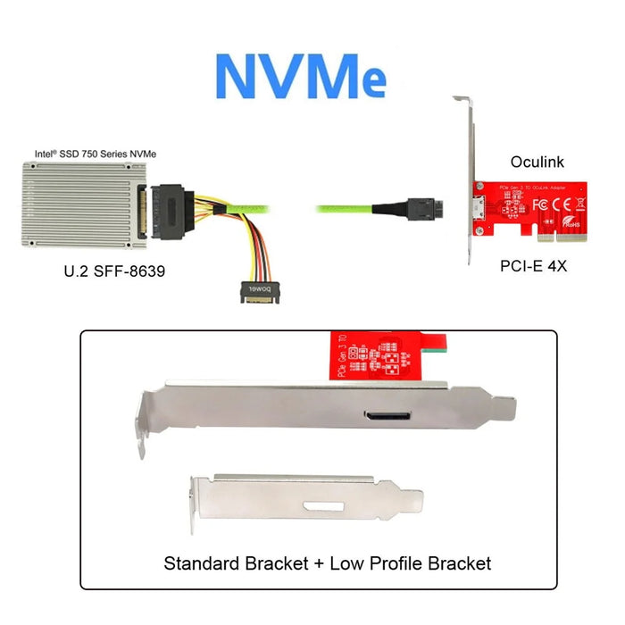 SF-032 PCI-E 3.0 Express 4.0 X4 to Oculink SFF-8612 SFF-8611 Host Adapter for PCI-E SSD with Long+Short Bracket - 3