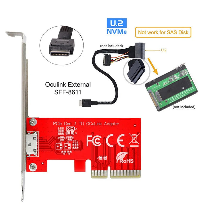SF-032 PCI-E 3.0 Express 4.0 X4 to Oculink SFF-8612 SFF-8611 Host Adapter for PCI-E SSD with Long+Short Bracket - 5