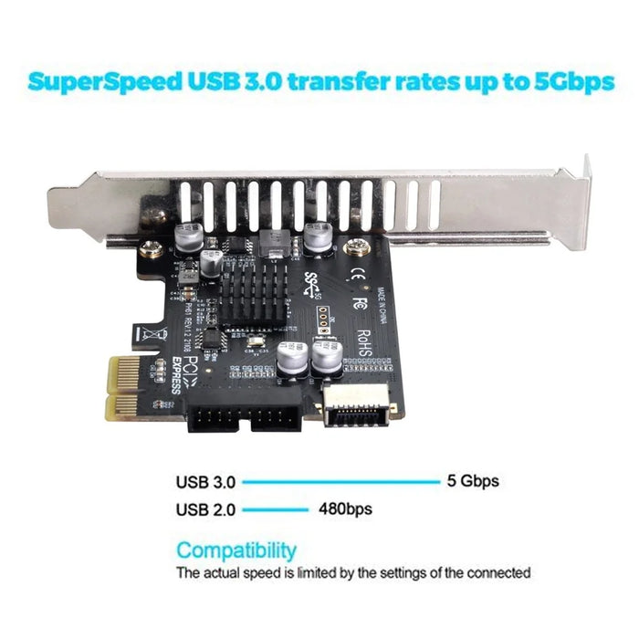 UC-039 Type-E USB 3.1 Front Panel Socket + USB 3.0 20-pin to PCI-E 1X Express Card VL805 Motherboard Adapter - 2