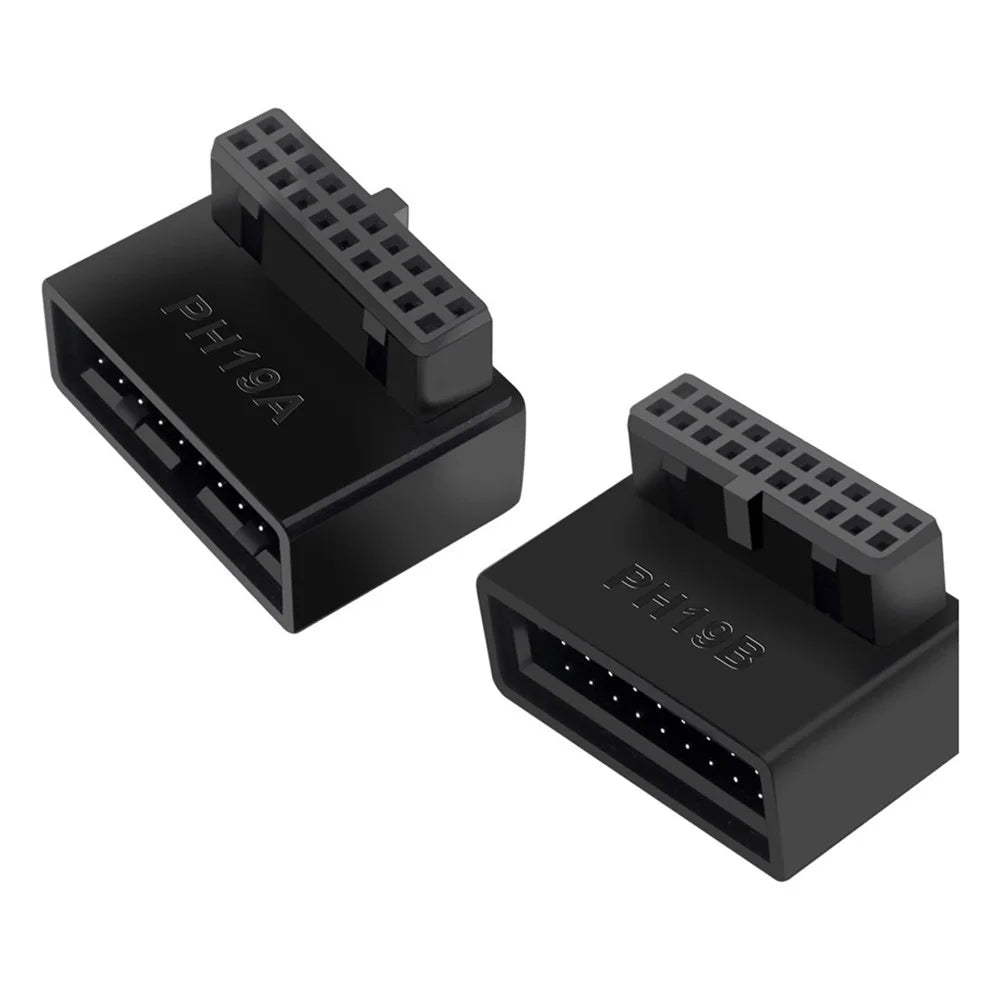 U3-091 PH19A+PH19B 2Pcs USB 3.0 20Pin Male to Female Extension Adapter Up and Down Angled 90 Degree Overmold Converter - 1