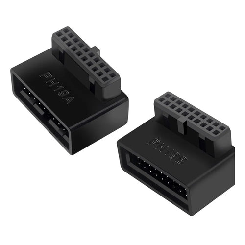 U3-091 PH19A+PH19B 2Pcs USB 3.0 20Pin Male to Female Extension Adapter Up and Down Angled 90 Degree Overmold Converter - 1