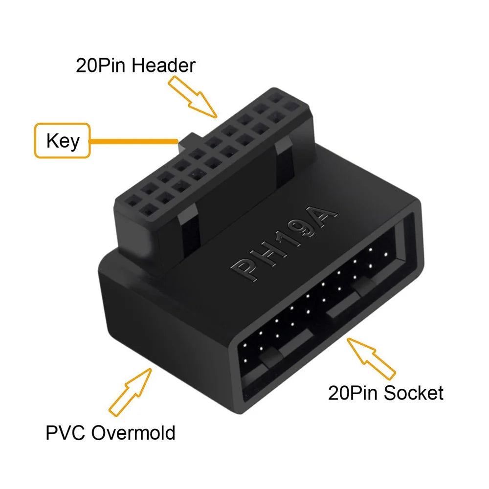 U3-091 PH19A+PH19B 2Pcs USB 3.0 20Pin Male to Female Extension Adapter Up and Down Angled 90 Degree Overmold Converter - 4