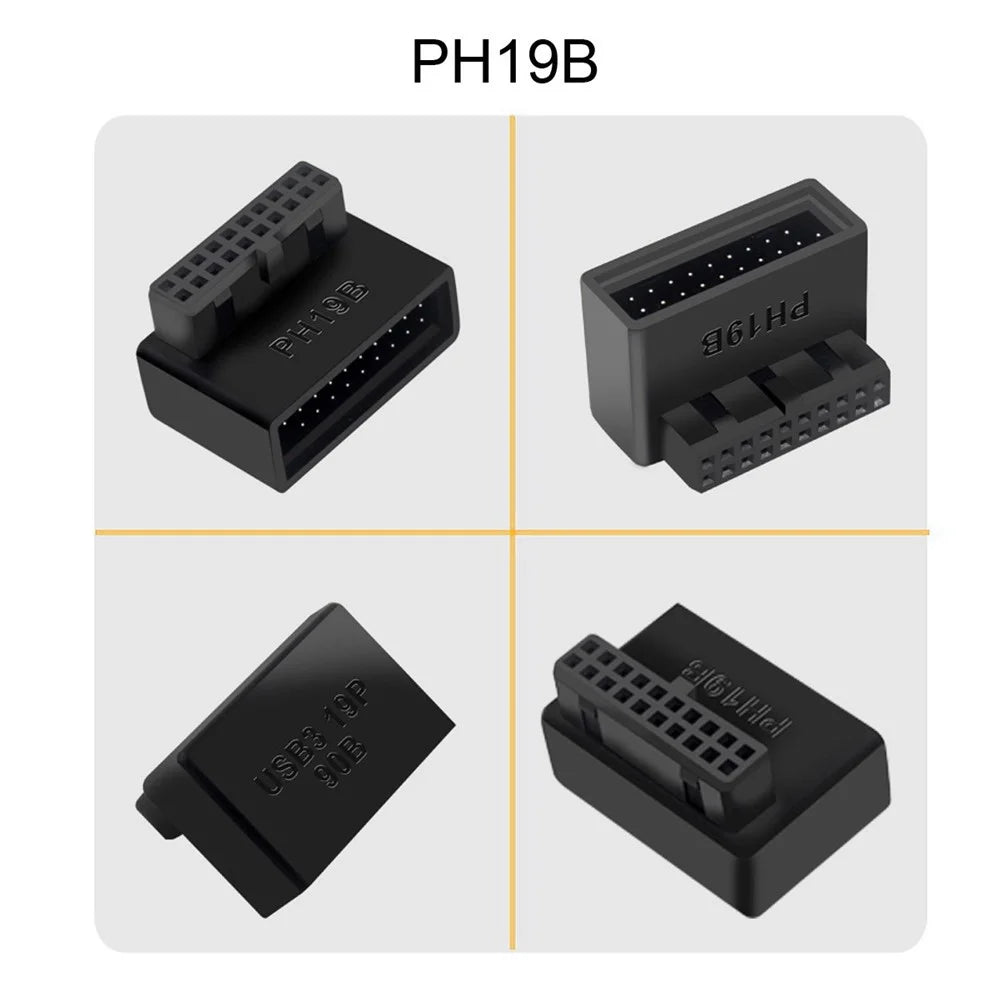 U3-091 PH19A+PH19B 2Pcs USB 3.0 20Pin Male to Female Extension Adapter Up and Down Angled 90 Degree Overmold Converter - 5
