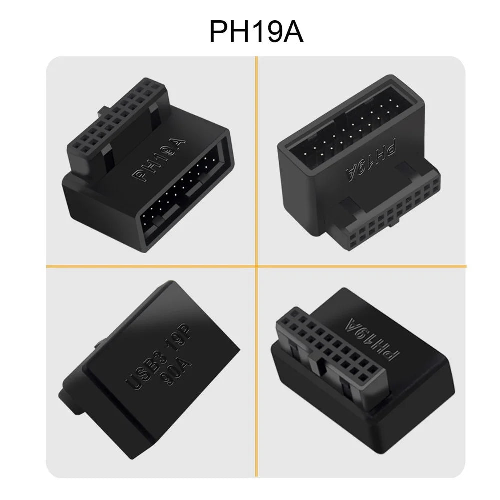 U3-091 PH19A+PH19B 2Pcs USB 3.0 20Pin Male to Female Extension Adapter Up and Down Angled 90 Degree Overmold Converter - 6