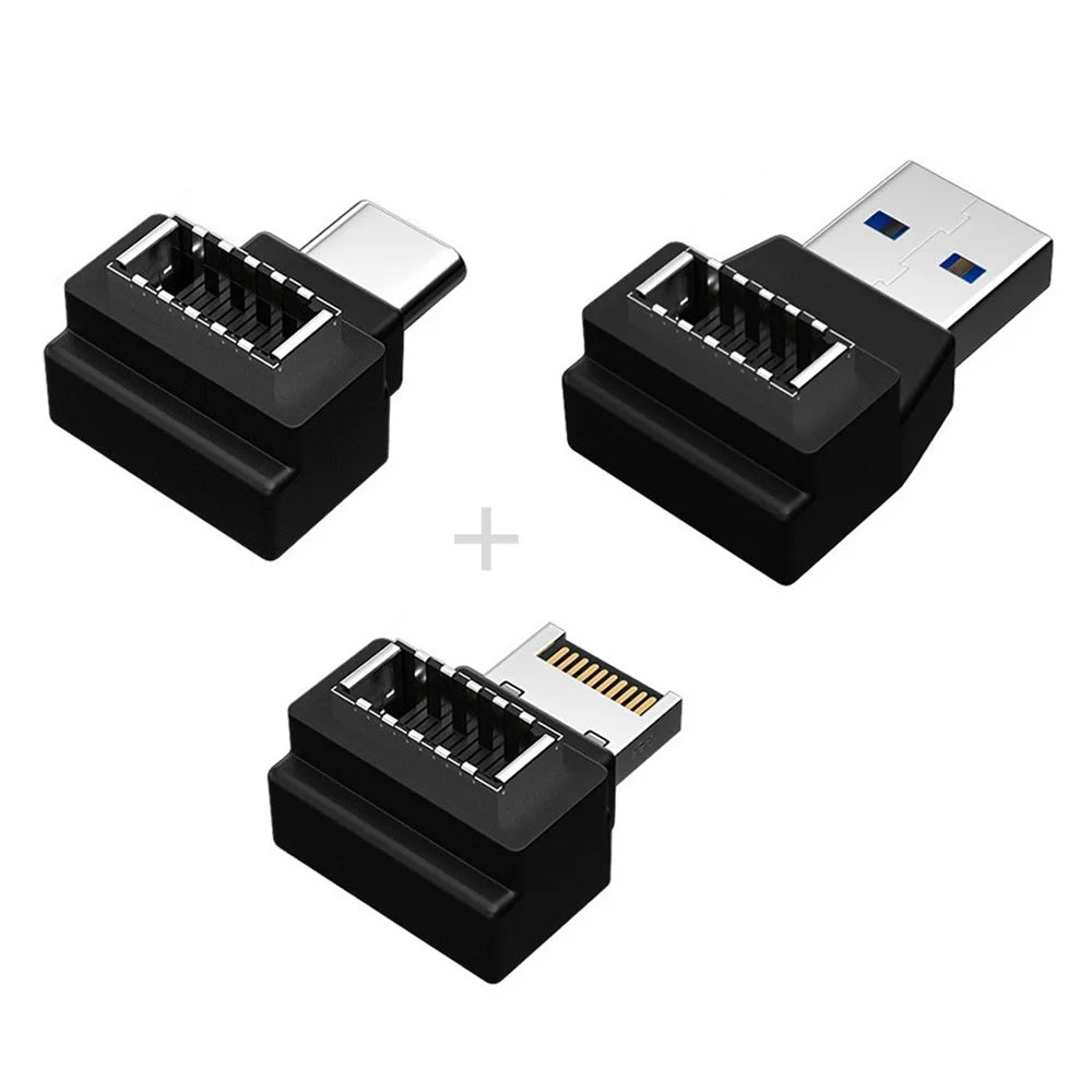 UC-013 3Pcs USB 3.1 Front Panel Header Female Type-E to Male Type-A and Type-C USB-C Motherboard Extension Data Angled Adapter - 1