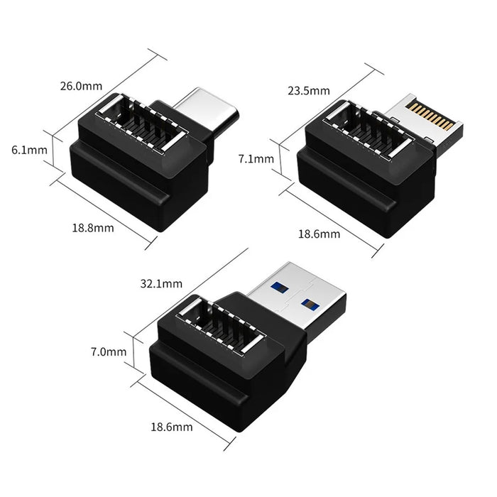 UC-013 3Pcs USB 3.1 Front Panel Header Female Type-E to Male Type-A and Type-C USB-C Motherboard Extension Data Angled Adapter - 2