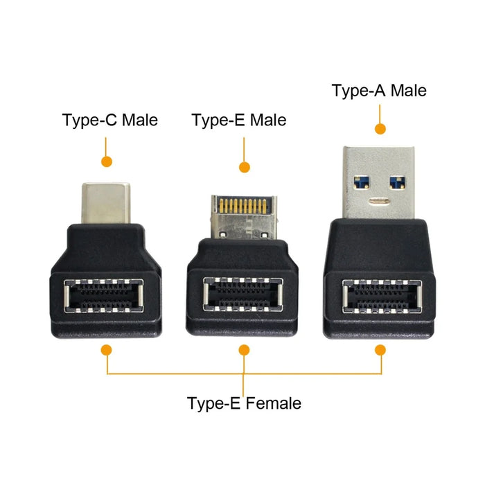 UC-013 3Pcs USB 3.1 Front Panel Header Female Type-E to Male Type-A and Type-C USB-C Motherboard Extension Data Angled Adapter - 5
