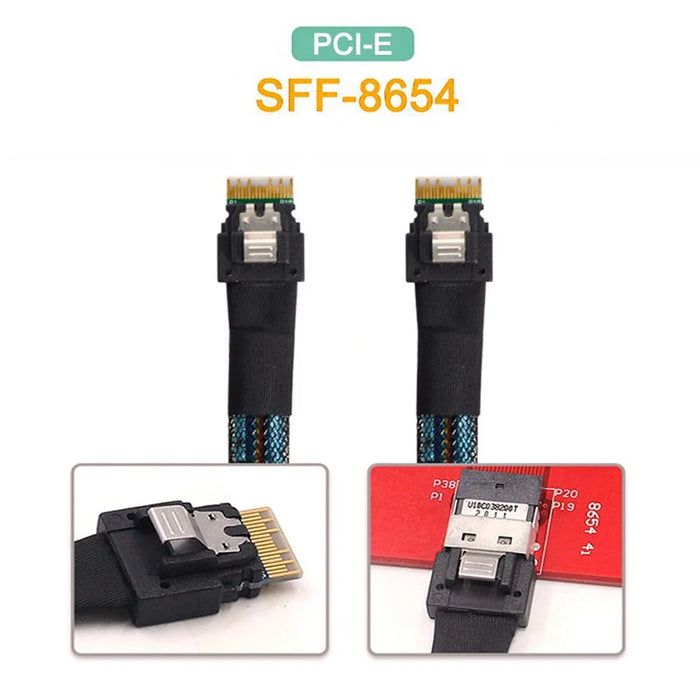 SF-100 50cm PCI-E Slim Line SAS 4.0 SFF-8654 4i 38pin Host to SFF-8654 Slim SAS Target Cable - 3