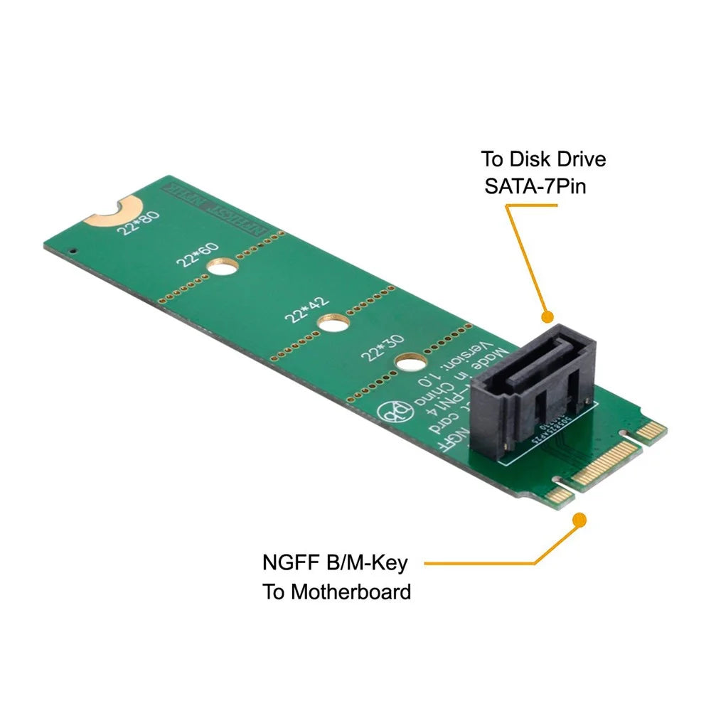 SA-007 Motherboard NGFF B/M-Key M.2 to Vertical SATA 7pin Hard Disk Drive SSD PCBA Extension Adapter Expansion Card - 2