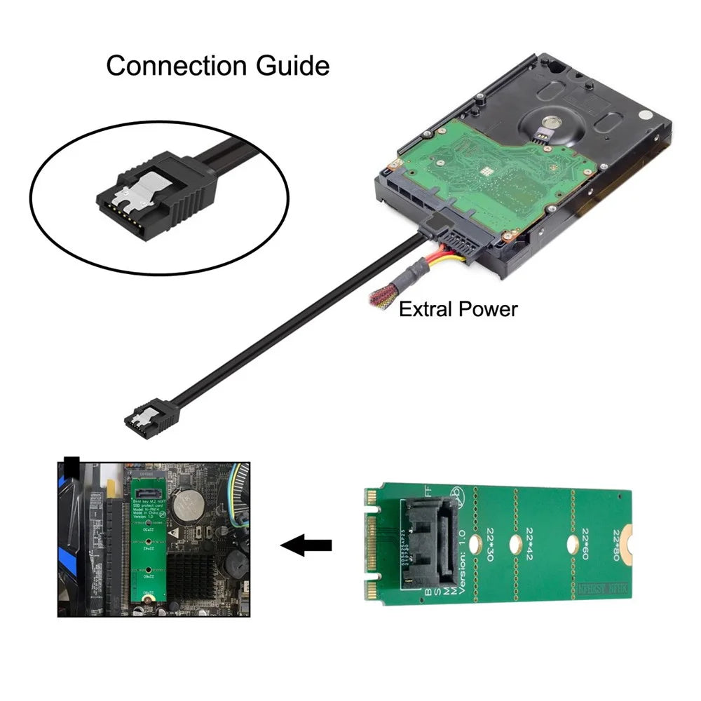 SA-007 Motherboard NGFF B/M-Key M.2 to Vertical SATA 7pin Hard Disk Drive SSD PCBA Extension Adapter Expansion Card - 3