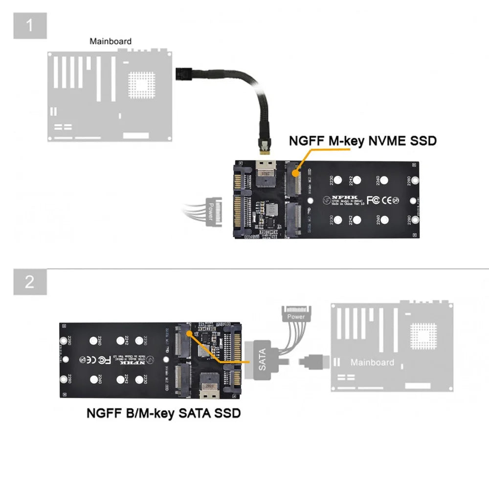 SF-016 SATA Adapter SFF-8654 to U2 Kit NGFF M-Key to Slimline SAS NVME PCIe SSD SATA Adapter for Mainboard - 3