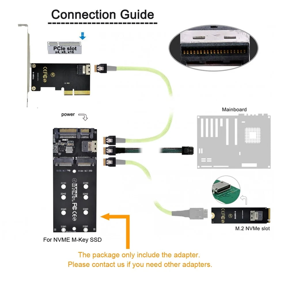 SF-016 SATA Adapter SFF-8654 to U2 Kit NGFF M-Key to Slimline SAS NVME PCIe SSD SATA Adapter for Mainboard - 4