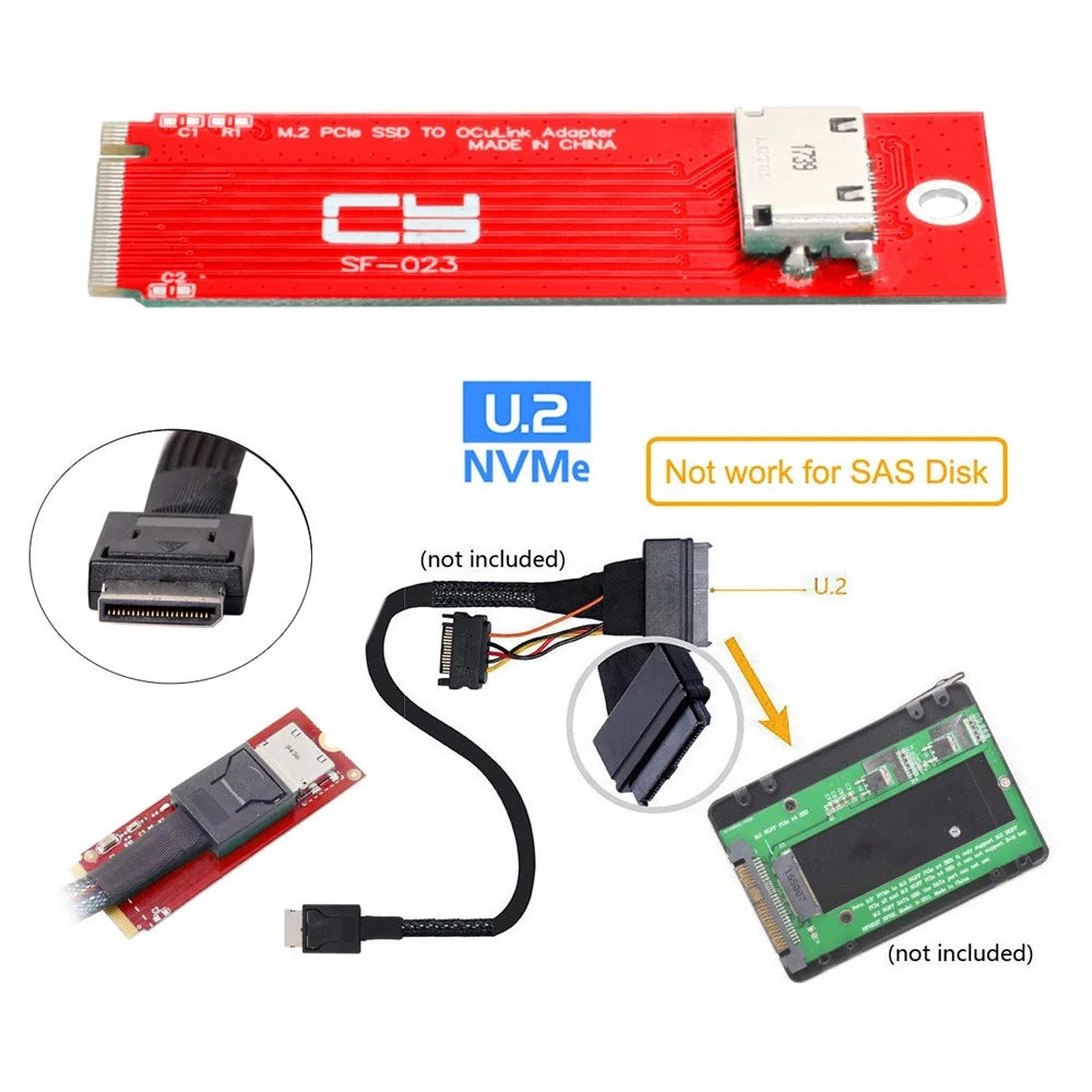SF-023 PCI-E 3.0 M.2 M-key to Oculink SFF-8612 SFF-8611 Host Adapter for PCIe Nvme SSD Host Controller Expansion Card - 7