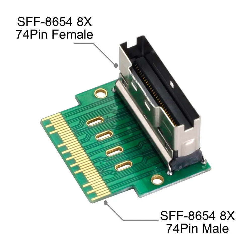 SF-007 PCI-E Slimline SAS 4.0 SFF-8654 8i 74pin to SFF-8654 74pin Male to Female Extender Adapter Angled Test Tool - 3