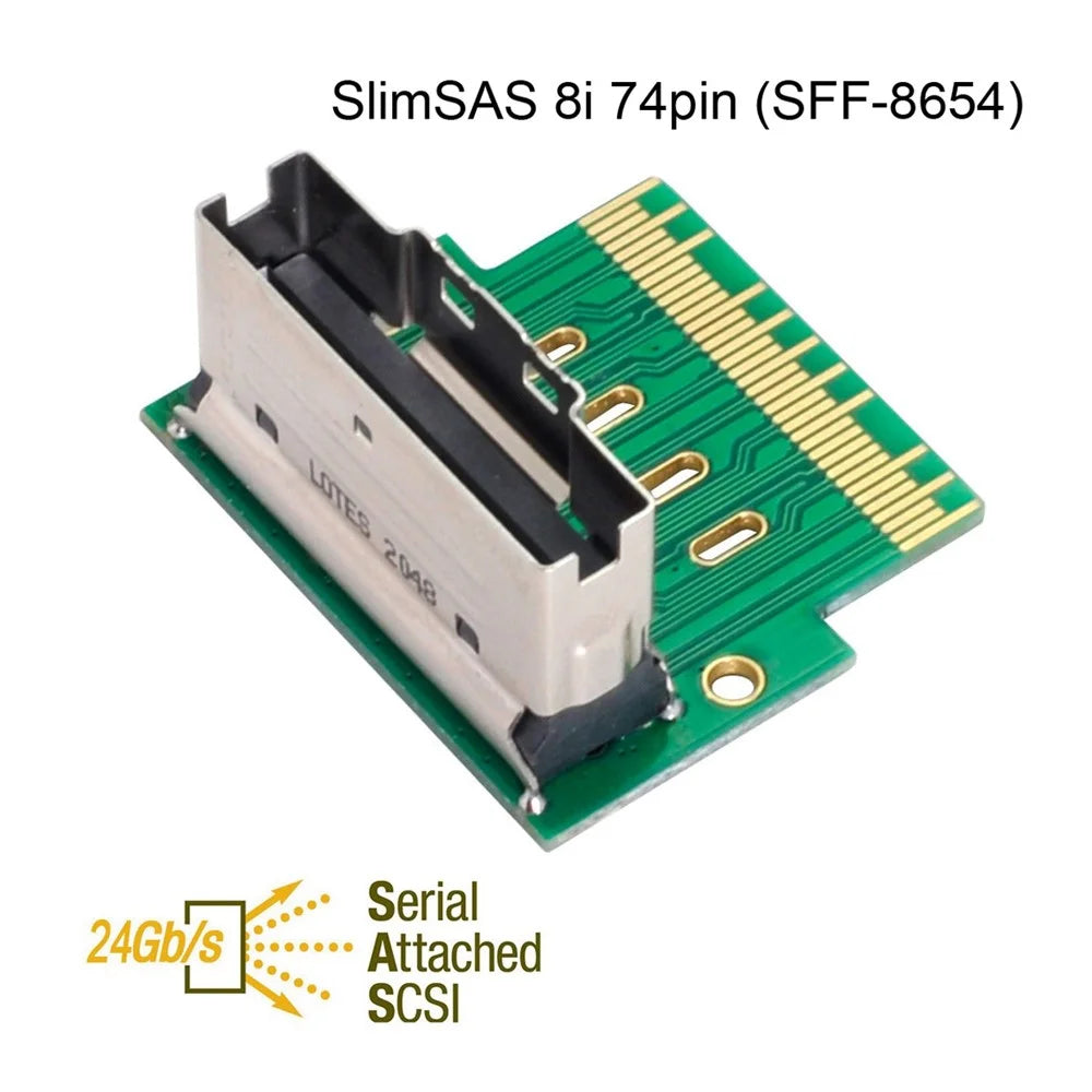 SF-007 PCI-E Slimline SAS 4.0 SFF-8654 8i 74pin to SFF-8654 74pin Male to Female Extender Adapter Angled Test Tool - 4