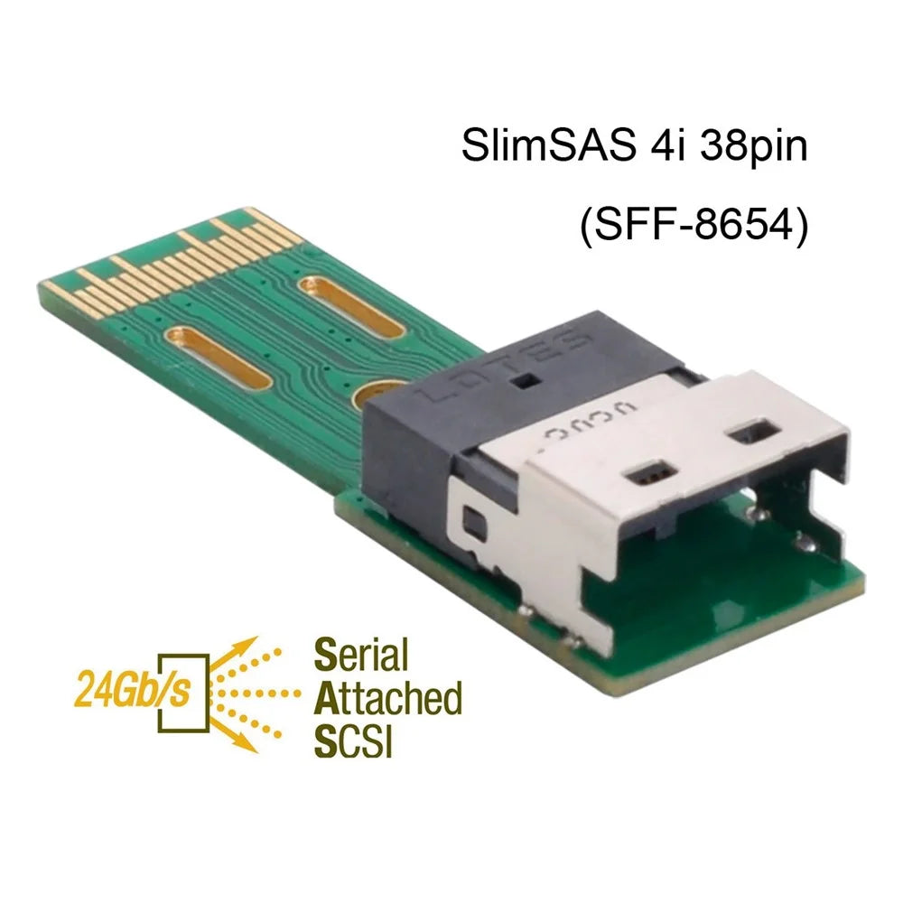 SF-003 PCI-E Slimline SAS 4.0 SFF-8654 4i 38Pin to SFF-8654 38Pin Male to Female Extender Adapter Test Tool - 4