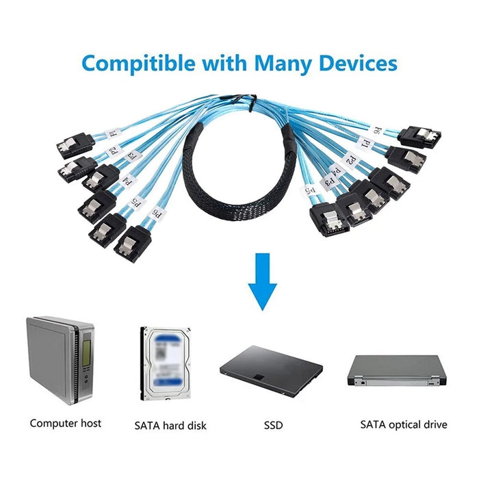 SF-018-0.5M Internal 6 SATA 7pin to 6 SATA 7pin Target SSD Hard Disk 6Gbps Data Server Raid Cable 0.5m - 4