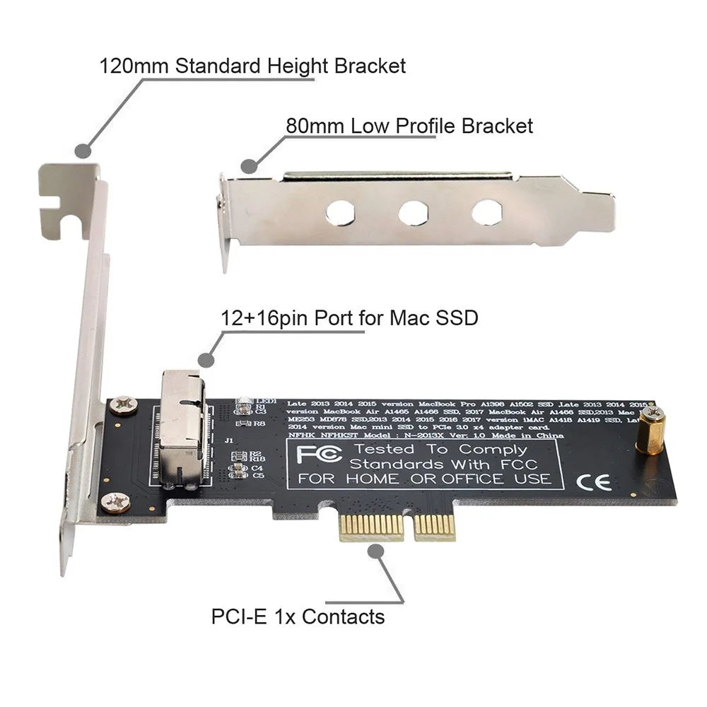 SA-143 PCI Express PCI-E 1X to 12+16Pin 2013-2017 Mac Pro Air SSD Convert Card for A1493 A1502 A1465 A1466 Adapter with Standard/Low Bracket - 3
