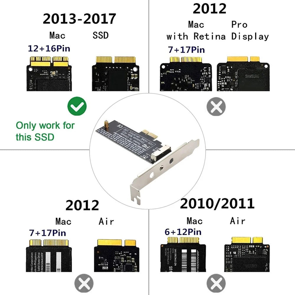 SA-143 PCI Express PCI-E 1X to 12+16Pin 2013-2017 Mac Pro Air SSD Convert Card for A1493 A1502 A1465 A1466 Adapter with Standard/Low Bracket - 6