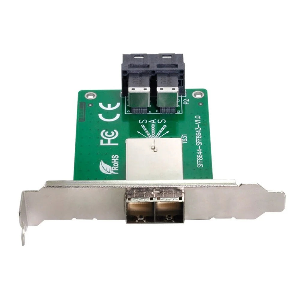 SF-021 Dual Ports Mini SAS HD SFF-8644 To Internal SAS HD SFF-8643 PCBA Female Adapter with Standard/Low Profile Bracket - 6